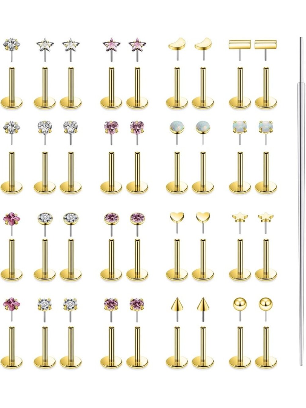 Gold Filled Threadless Flat Back Earrings | Opal CZ Nose Rings & Cartilage